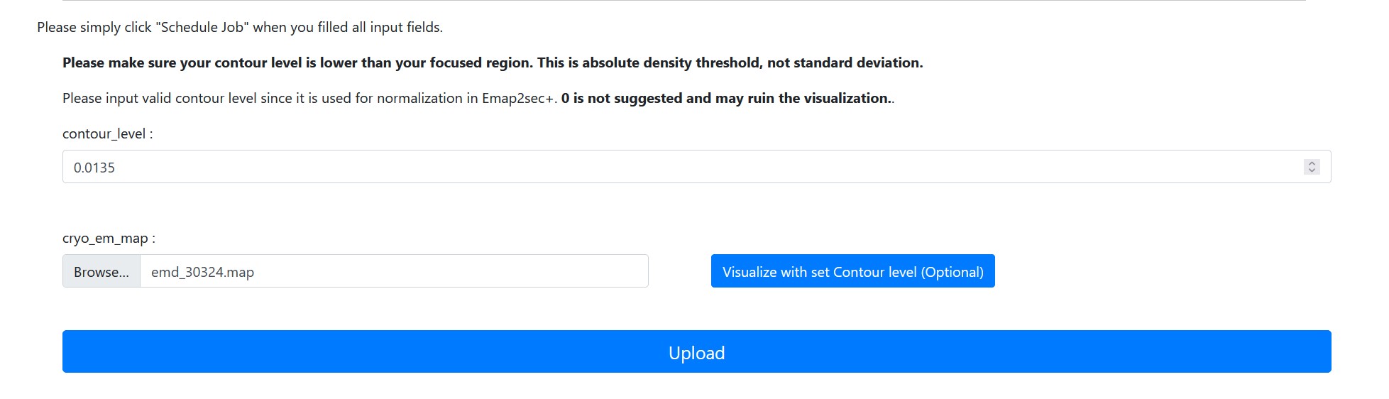 Screenshot of input on the Emap2sec+ webservice https://em.kiharalab.org/algorithm/emap2sec+
