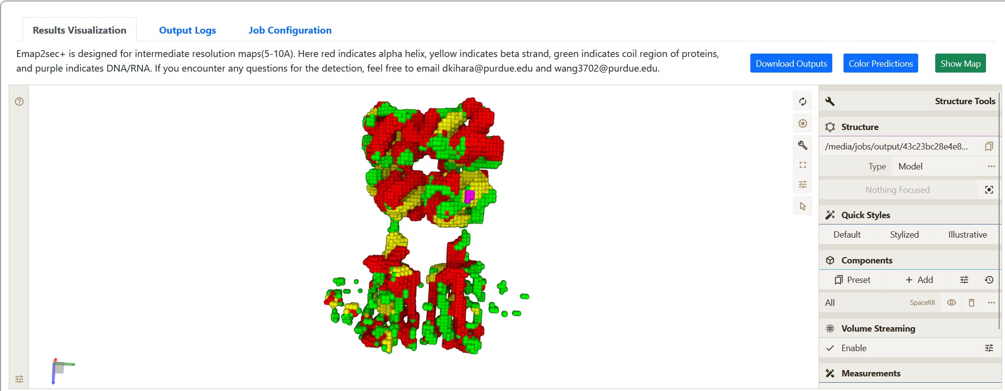 Screenshot of output on the Emap2sec+ webservice https://em.kiharalab.org/algorithm/emap2sec+